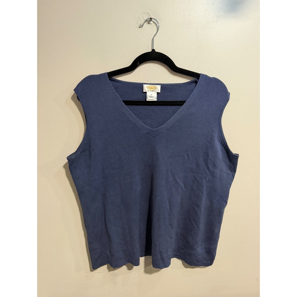 Talbots Woman Blue Silk Blend V-Neck Sleeveless Sweater Vest Top 1X